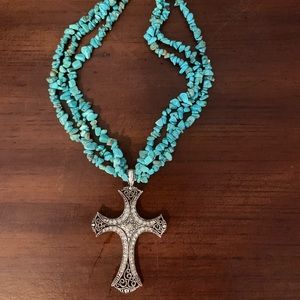 Turquoise-cross and stone-cross necklaces